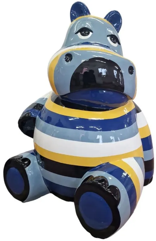 Casa Padrino Luxus Deko Skulptur Nilpferd Mehrfarbig H. 100 cm - Große Deko Figur - XXL Deko Skulptur - XXL Deko Figur - XXL Tierfigur - Wohnzimmer Deko - Garten Deko - Deko XXL Figuren Preisknaller