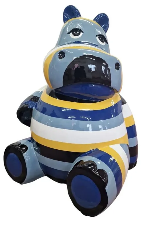 Casa Padrino Luxus Deko Skulptur Nilpferd Mehrfarbig H. 48 cm - Wetterbeständige Deko Skulptur - Wohnzimmer Deko Figur - Garten Deko Figur - Deko Tierfigur - Deko Accessoires Letzte Chance