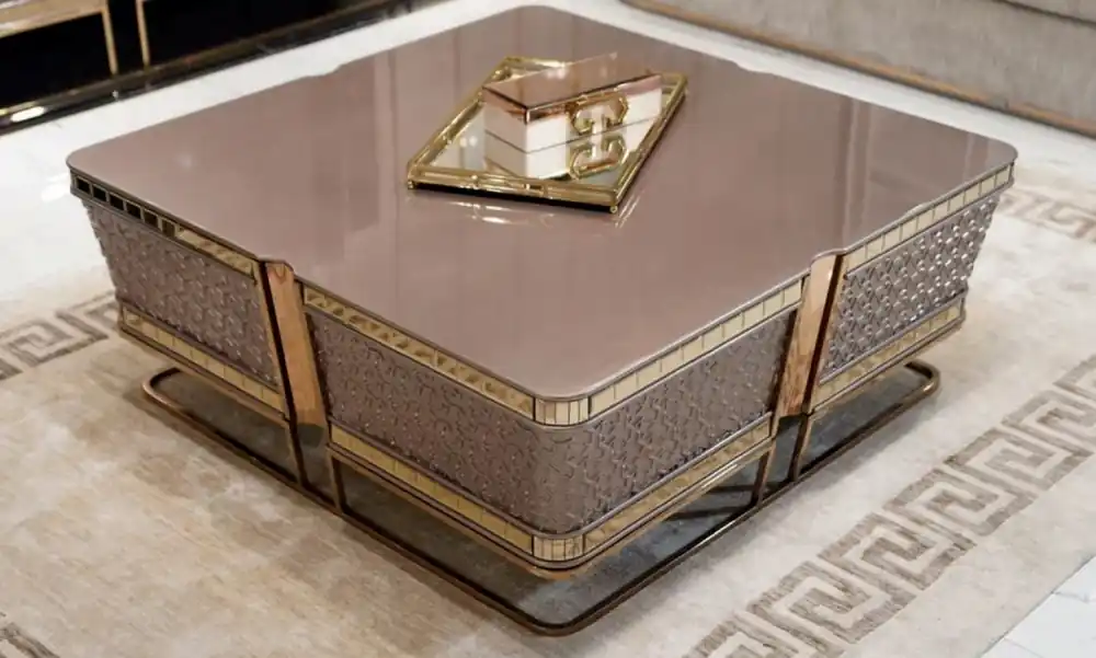 Casa Padrino Luxus Couchtisch Grau / Gold - Massivholz Wohnzimmertisch - Wohnzimmer Möbel - Luxus Möbel - Luxus Kollektion Neue Kollektion