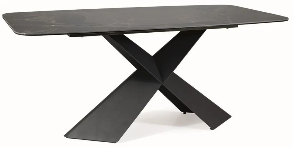 Saisonangebot Casa Padrino Luxus Esstisch mit gehärteter Glaskeramik Tischplatte Schwarz-Braun / Matt Schwarz 180 x 95 x H. 76 cm - Luxus Küchentisch - Esszimmer Möbel - Luxus Möbel