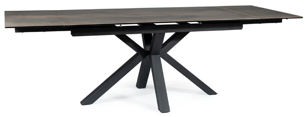 Casa Padrino Luxus Esstisch mit gehärteter Glaskeramik Tischplatte in Holzoptik Braun / Matt Schwarz 160-240 x 90 x H. 76 cm - Ausziehbarer Küchentisch - Esszimmer Möbel - Luxus Möbel Ausverkauf