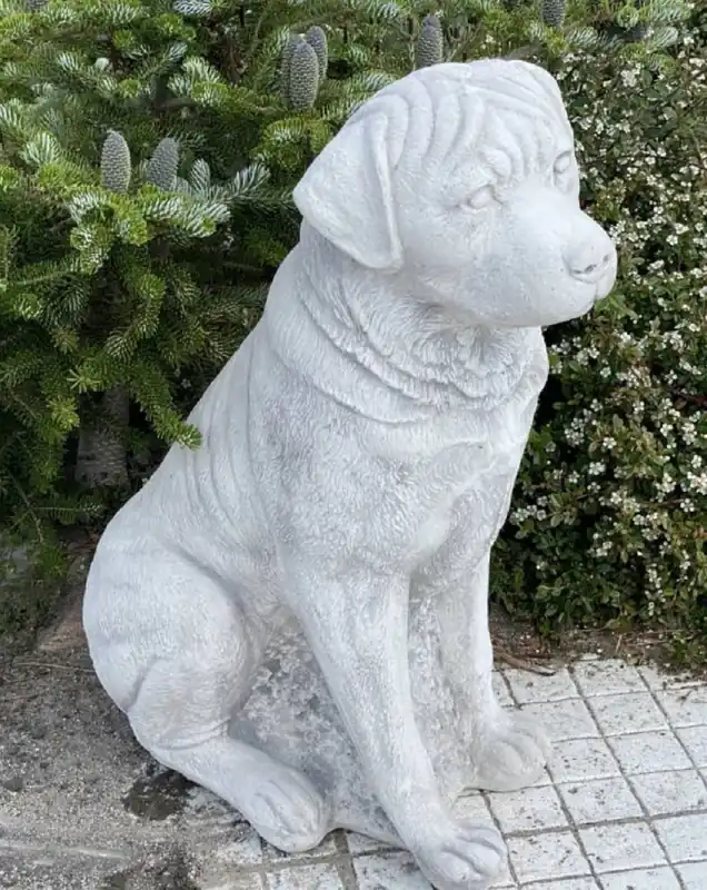 Markenprodukt Casa Padrino Garten Deko Skulptur Rottweiler Hund Grau 40 x 20 x H. 67 cm - Elegante Garten Deko Stein Figur - Dekorative Tierfigur - Garten Deko Accessoires