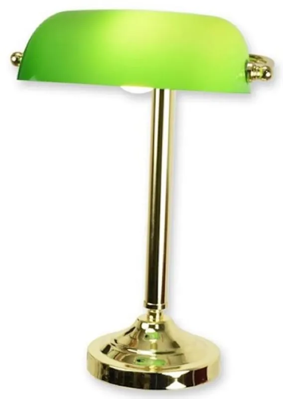 Casa Padrino Banker Schreibtischleuchte Gold / Grün 27 x 23 x H. 40,5 cm - Messing Tischleuchte mit Glas Lampenschirm - Banker Lampe Highlight
