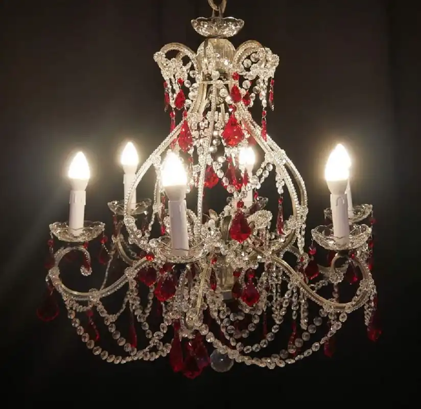 Direkt Vom Hersteller Casa Padrino Luxus Barock Kristall Kronleuchter Silber / Rot Ø 60 x H. 65 cm - Hotel & Restaurant Kronleuchter - Barock Leuchten - Edel & Prunkvoll - Luxus Qualität - Made in Italy
