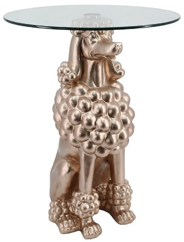 Sonderangebot Casa Padrino Luxus Beistelltisch Hund Kupfer Ø 48,5 x H. 64 cm - Runder Kunstharz Tisch mit Glasplatte - Wohnzimmer Möbel - Luxus Möbel - Luxus Einrichtung - Wohnzimmer Einrichtung