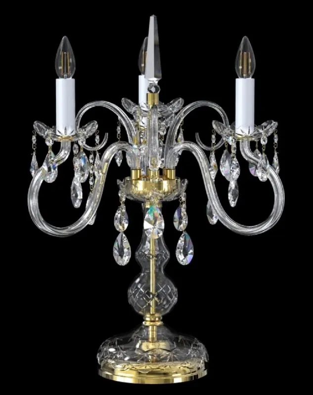Casa Padrino Luxus Barock Kristall Tischleuchte Gold / Weiß Ø 49 x H. 62 cm - Prunkvolle Schreibtischleuchte mit Böhmischem Kristallglas - Barock Kristall Leuchten Neu