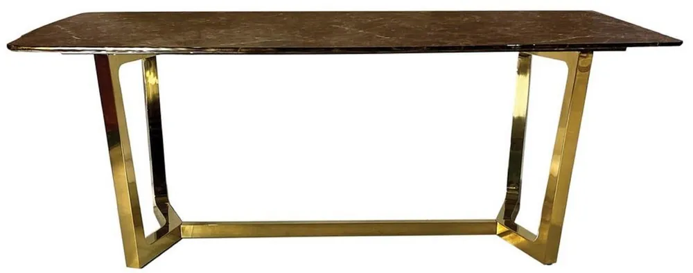 Mega-Angebot Casa Padrino Luxus Esstisch Braun / Gold 200 x 100 x H. 75 cm - Esszimmer Tisch mit Kunstmarmor Tischplatte - Esszimmer Möbel - Luxus Möbel - Luxus Einrichtung
