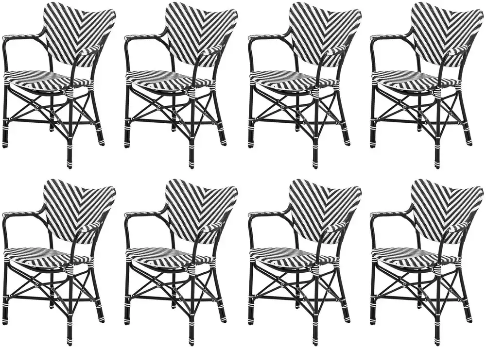 Casa Padrino Luxus Esszimmer Stuhl 8er Set mit Armlehnen Weiß / Schwarz 63 x 54 x H. 87 cm - Luxus Rattan Garten Stühle - Esszimmer Möbel - Garten Möbel - Rattan Möbel - Luxus Möbel Nur Heute