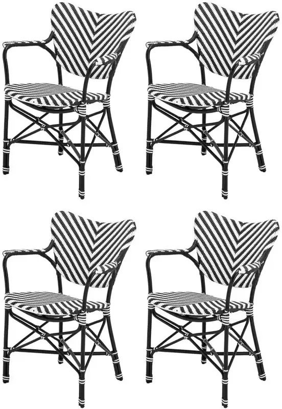 Garantierte Lieferung Casa Padrino Luxus Esszimmer Stuhl 4er Set mit Armlehnen Weiß / Schwarz 63 x 54 x H. 87 cm - Luxus Rattan Garten Stühle - Esszimmer Möbel - Garten Möbel - Rattan Möbel - Luxus Möbel