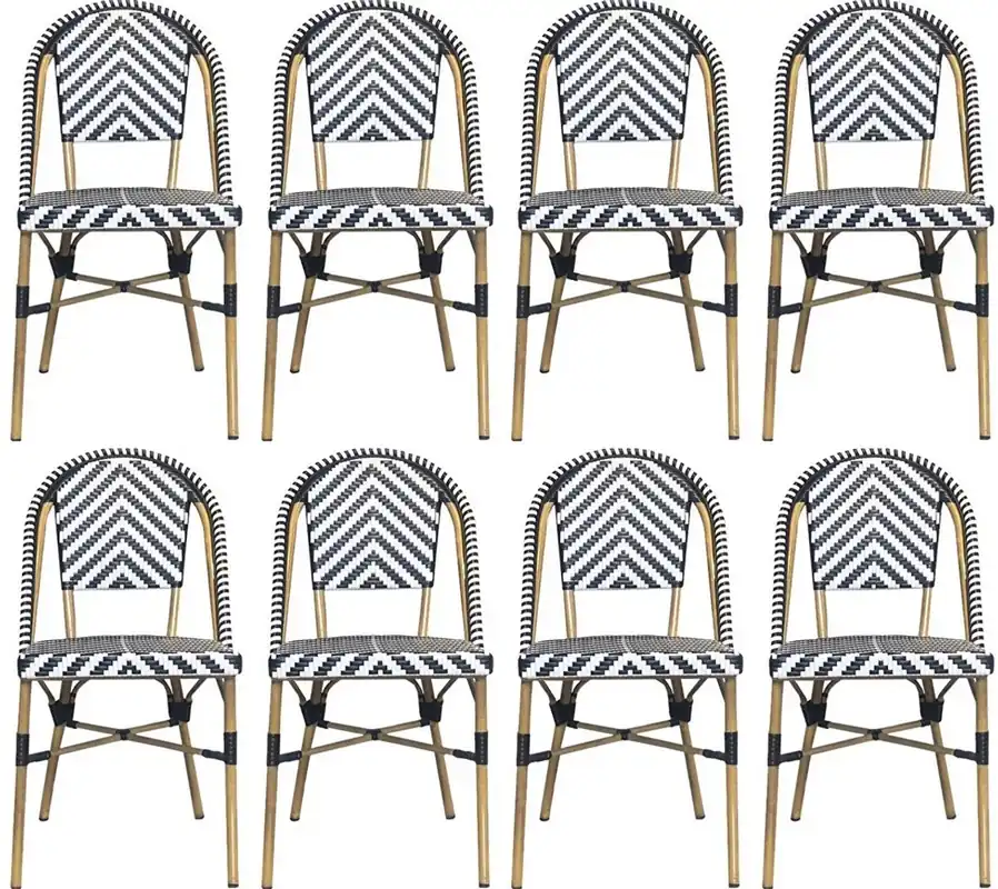 Casa Padrino Luxus Esszimmer Stuhl 8er Set Weiß / Schwarz / Beige 49 x 46 x H. 91 cm - Luxus Rattan Garten Stühle - Esszimmer Möbel - Garten Möbel - Rattan Möbel - Luxus Möbel Aktuell