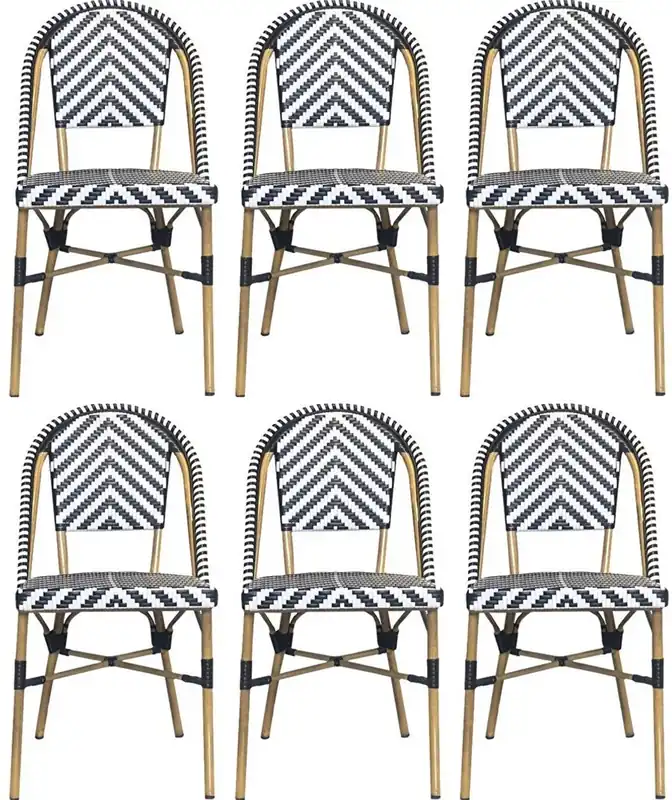 Sofort Bestellen Casa Padrino Luxus Esszimmer Stuhl 6er Set Weiß / Schwarz / Beige 49 x 46 x H. 91 cm - Luxus Rattan Garten Stühle - Esszimmer Möbel - Garten Möbel - Rattan Möbel - Luxus Möbel