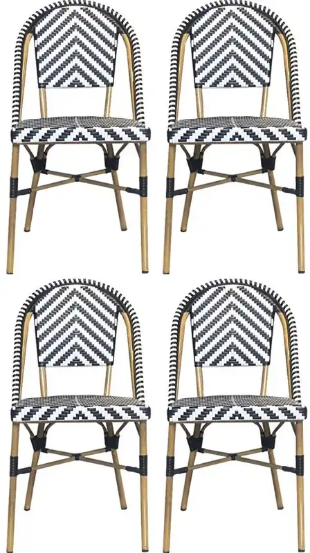 Casa Padrino Luxus Esszimmer Stuhl 4er Set Weiß / Schwarz / Beige 49 x 46 x H. 91 cm - Luxus Rattan Garten Stühle - Esszimmer Möbel - Garten Möbel - Rattan Möbel - Luxus Möbel Nur Für Kurze Zeit