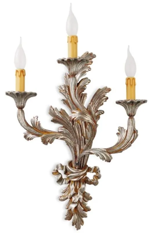 Casa Padrino Luxus Barock Wandleuchte Antik Silber 40 x 20 x H. 58 cm - Prunkvolle Barockstil Wandlampe - Barock Leuchten - Luxus Qualität - Made in Italy Sonderangebot