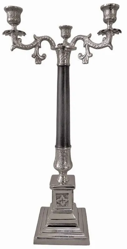 Casa Padrino Barock Kerzenhalter Silber / Schwarz 17 x 17 x H. 65 cm - Prunkvoller Barockstil Metall Kerzenständer - Barock Deko Accessoires Garantierte Lieferung