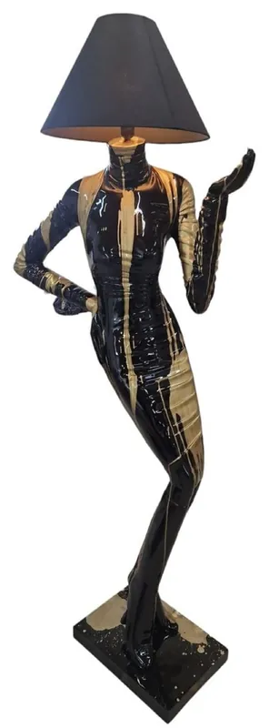 Casa Padrino Luxus Stehleuchte Dame Schwarz / Gold H. 187 cm - Designer Stehlampe mit Lampenschirm - Luxus Stehleuchten - Luxus Leuchten - Luxus Interior Neue Ware
