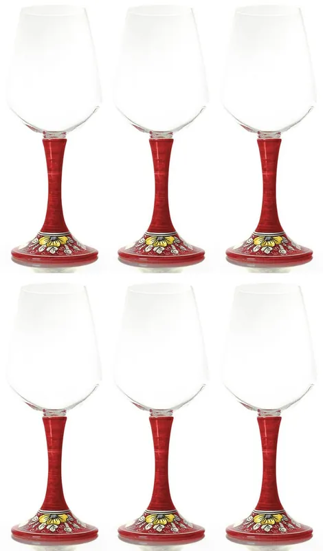 Casa Padrino Luxus Weinglas 6er Set Rot / Mehrfarbig H. 23,5 cm - Handgefertigte & handbemalte Weingläser - Hotel & Restaurant Accessoires - Luxus Qualität - Made in Italy Sofort Bestellen