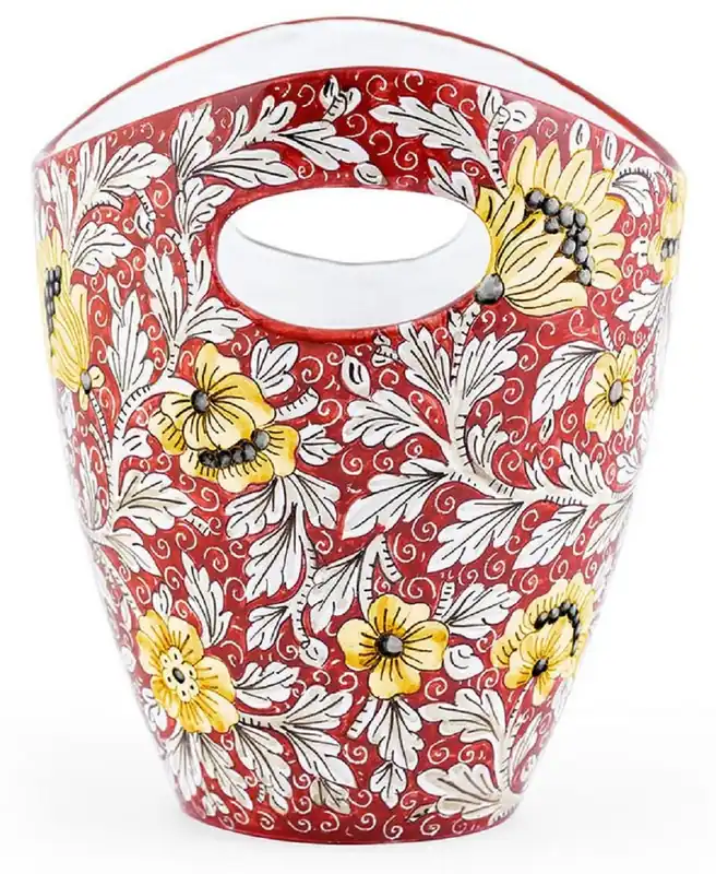 Casa Padrino Luxus Keramik Eiseimer Rot / Mehrfarbig Ø 27 x H. 25 cm - Handgefertigter & handbemalter Eiskübel - Weinkühler - Sektkühler - Champagnerkühler - Luxus Qualität - Made in Italy Saisonangebot
