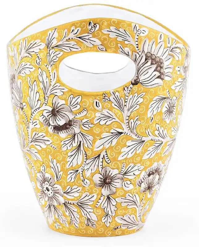 Casa Padrino Luxus Keramik Eiseimer Gelb / Mehrfarbig Ø 27 x H. 25 cm - Handgefertigter & handbemalter Eiskübel - Weinkühler - Sektkühler - Champagnerkühler - Luxus Qualität - Made in Italy Preis Gesenkt