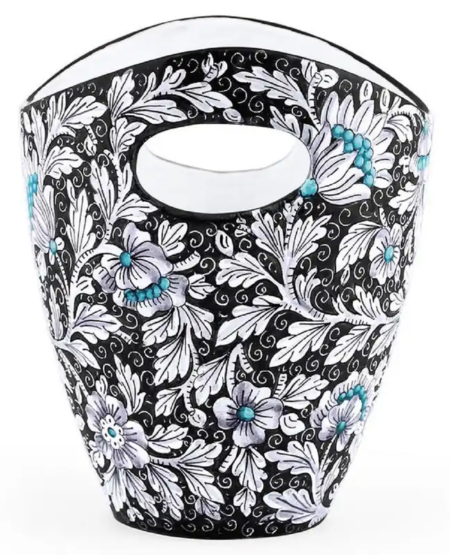 Schnäppchen Casa Padrino Luxus Keramik Eiseimer Schwarz / Mehrfarbig Ø 27 x H. 25 cm - Handgefertigter & handbemalter Eiskübel - Weinkühler - Sektkühler - Champagnerkühler - Luxus Qualität - Made in Italy