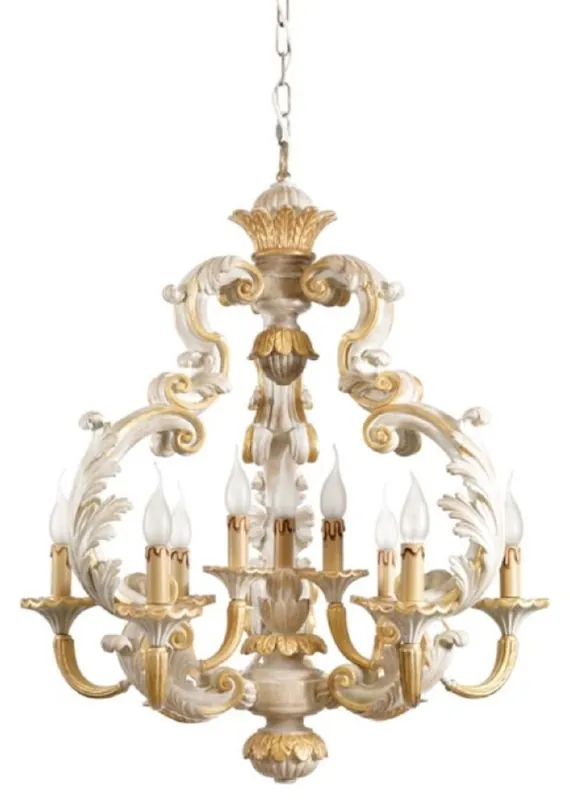 Preis Gesenkt Casa Padrino Luxus Barock Kronleuchter Weiß / Grau / Gold Ø 70 x H. 83 cm - Prunkvoller Barockstil Wohnzimmer Kronleuchter - Edel & Prunkvoll - Luxus Qualität - Made in Italy