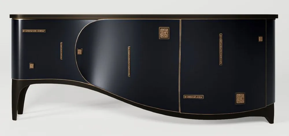 Casa Padrino Luxus Art Deco Sideboard Dunkelblau / Schwarz / Messing 195 x 55 x H. 75 cm - Edler Massivholz Schrank - Art Deco Möbel - Hotel Möbel - Luxus Möbel Jetzt Bestellen
