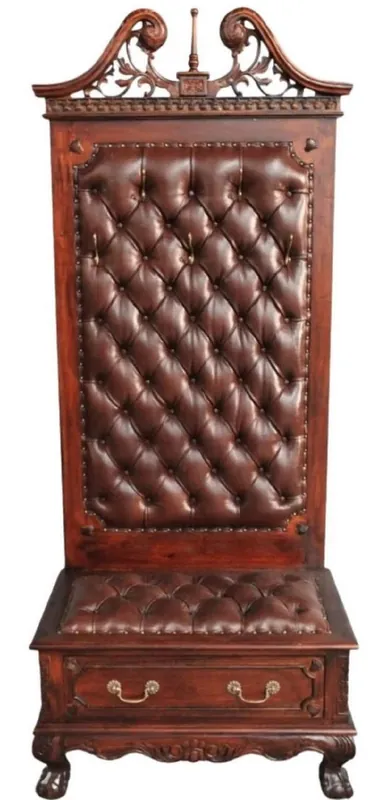 Versand Am Gleichen Tag Casa Padrino Luxus Barock Chesterfield Garderobe Dunkelbraun - Handgefertigte Barockstil Mahagoni Garderobe mit Echtleder - Luxus Garderoben Möbel im Barockstil - Edel & Prunkvoll