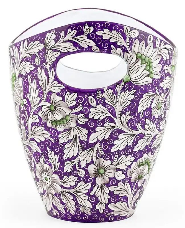 Casa Padrino Luxus Keramik Eiseimer Lila / Mehrfarbig Ø 27 x H. 25 cm - Handgefertigter & handbemalter Eiskübel - Weinkühler - Sektkühler - Champagnerkühler - Luxus Qualität - Made in Italy Top-Seller