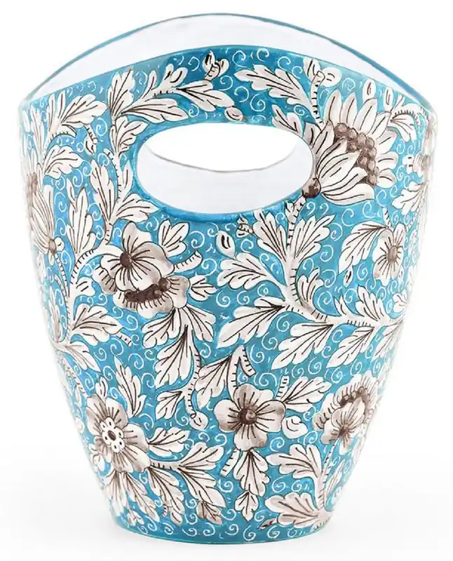 Bestpreis Casa Padrino Luxus Keramik Eiseimer Hellblau / Mehrfarbig Ø 27 x H. 25 cm - Handgefertigter & handbemalter Eiskübel - Weinkühler - Sektkühler - Champagnerkühler - Luxus Qualität - Made in Italy