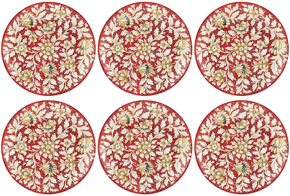 Casa Padrino Luxus Keramik Teller 6er Set Rot / Mehrfarbig Ø 40 cm - Handgefertigte & handbemalte Essteller mit Blumendesign - Hotel & Restaurant Accessoires - Luxus Qualität - Made in Italy Sofort Bestellen
