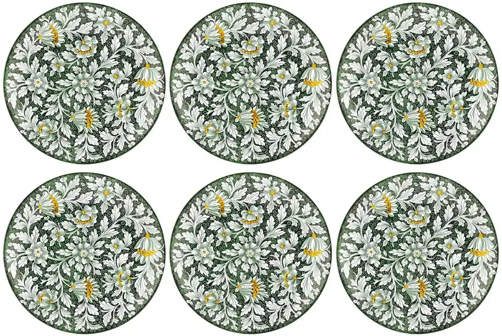 Markenprodukt Casa Padrino Luxus Keramik Teller 6er Set Grün / Mehrfarbig Ø 40 cm - Handgefertigte & handbemalte Essteller mit Blumendesign - Hotel & Restaurant Accessoires - Luxus Qualität - Made in Italy