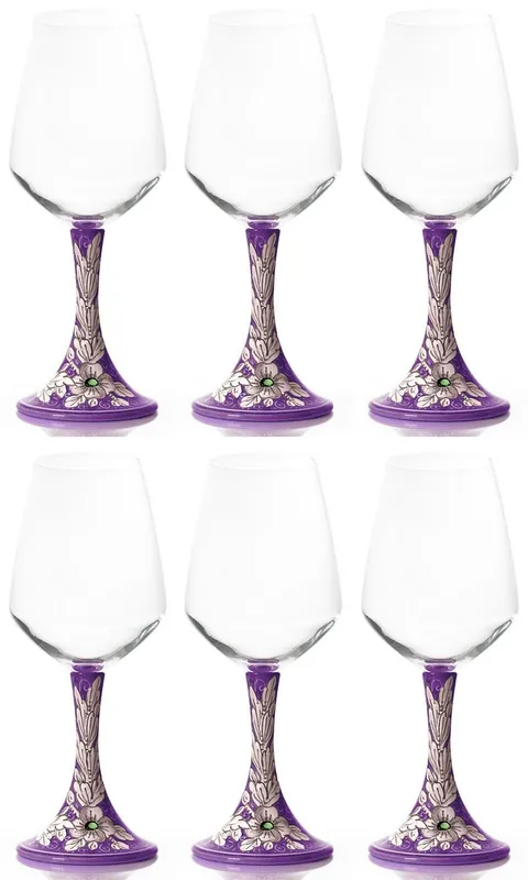 Neue Ware Casa Padrino Luxus Keramik Weinglas 6er Set Lila / Mehrfarbig H. 23,5 cm - Handgefertigte & handbemalte Weingläser - Hotel & Restaurant Accessoires - Luxus Qualität - Made in Italy