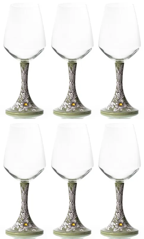 Casa Padrino Luxus Keramik Weinglas 6er Set Olivgrün / Mehrfarbig H. 23,5 cm - Handgefertigte & handbemalte Weingläser - Hotel & Restaurant Accessoires - Luxus Qualität - Made in Italy Sale
