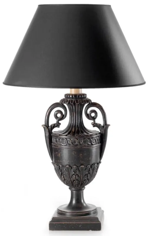Schneller Versand Casa Padrino Luxus Barock Tischleuchte Pokal Antik Schwarz / Schwarz Ø 26 x H. 59,5 cm - Prunkvolle Barockstil Schreibtischleuchte mit Lampenschirm - Luxus Qualität - Made in Italy