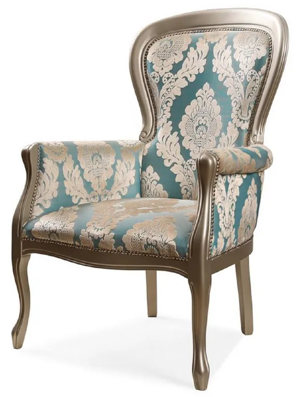Neue Kollektion Casa Padrino Luxus Barock Sessel Türkis / Silber - Barockstil Wohnzimmer Sessel mit elegantem Muster - Barock Wohnzimmer Möbel - Edel & Prunkvoll