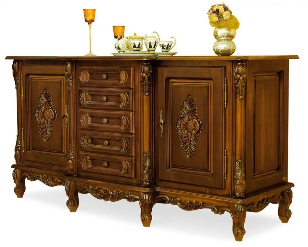 Casa Padrino Luxus Barock Sideboard Braun - Prunkvoller Massivholz Schrank mit 5 Schubladen und 2 Türen - Luxus Möbel im Barockstil - Barock Möbel - Edel & Prunkvoll Nur Für Kurze Zeit