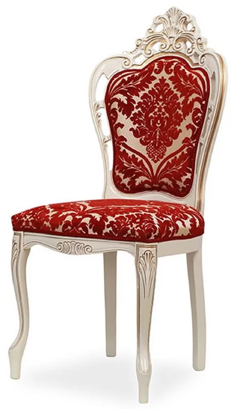 Geprüft Casa Padrino Luxus Barock Esszimmer Stuhl mit elegantem Muster Rot / Weiß / Beige / Gold - Barockstil Küchen Stuhl - Prunkvolle Luxus Esszimmer Möbel im Barockstil - Barock Möbel