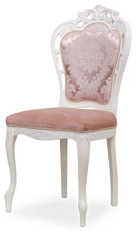 Abverkauf Casa Padrino Luxus Barock Esszimmer Stuhl mit elegantem Muster Rosa / Weiß - Barockstil Küchen Stuhl - Prunkvolle Luxus Esszimmer Möbel im Barockstil - Barock Möbel