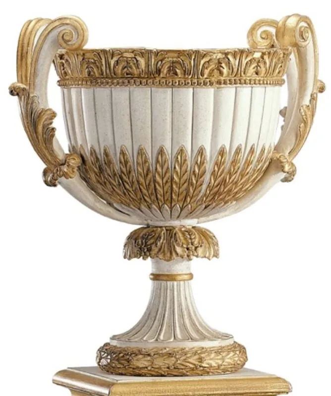 Neue Ware Casa Padrino Luxus Barock Deko Vase Antik Weiß / Antik Gold - Prunkvolle Barockstil Massivholz Blumenvase - Barock Deko Accessoires - Edel & Prunkvoll - Luxus Qualität - Made in Italy