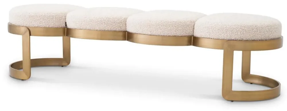 Casa Padrino Luxus Sitzbank Creme / Messing 160 x 50 x H. 40 cm - Gepolsterte Edelstahl Bank - Wohnzimmer Möbel - Hotel Möbel - Luxus Qualität Nur Für Kurze Zeit