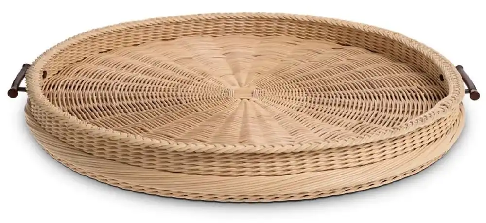 Casa Padrino Luxus Serviertablett Naturfarben / Braun Ø 83 x H. 9 cm - Rundes Rattan Tablett mit 2 Tragegriffen - Gastronomie & Restaurant Accessoires - Luxus Accessoires Aktuell