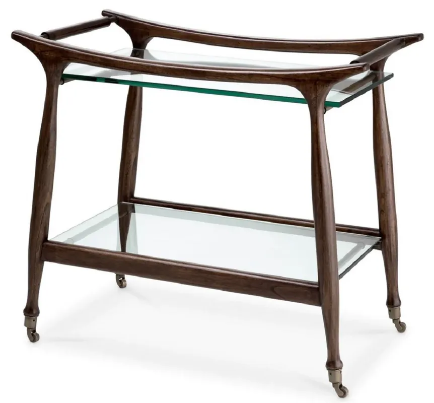Sonderangebot Casa Padrino Luxus Massivholz Servierwagen mit Glasplatten Braun 86 x 50 x H. 75,5 cm - Hotel Restaurant Gastronomie Trolley - Luxus Hotel Restaurant Gastronomie Accessoires - Luxus Möbel