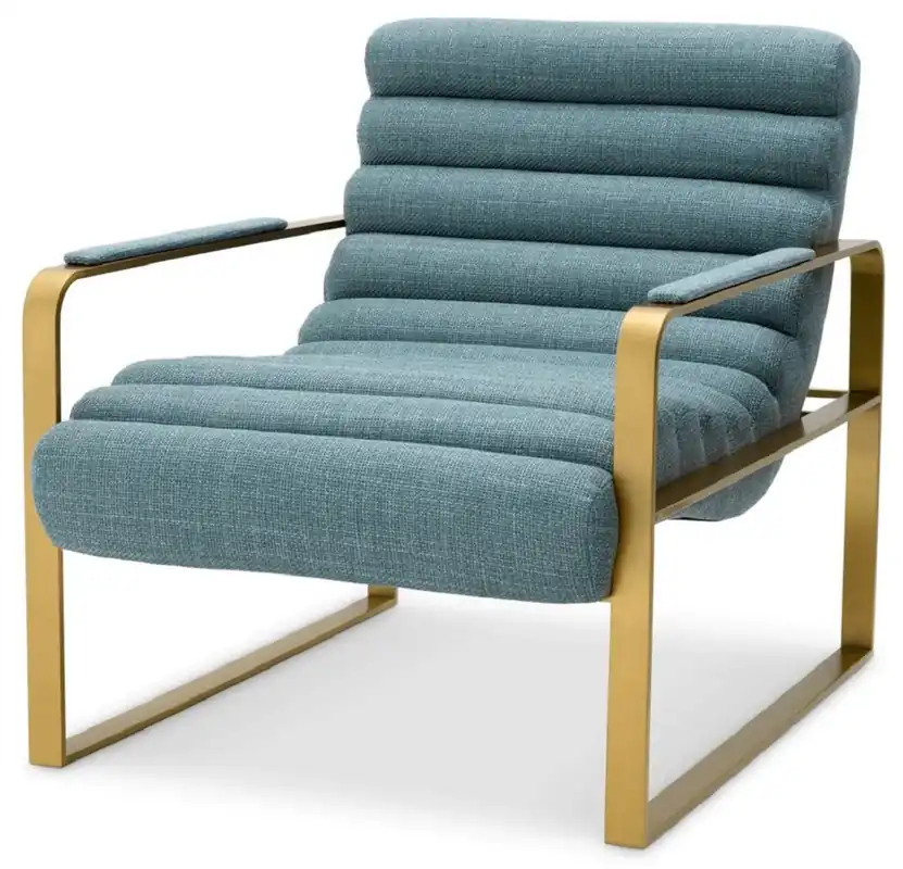 Casa Padrino Luxus Sessel Blau / Messing 68,5 x 88 x H. 77 cm - Wohnzimmer Sessel - Hotel Sessel - Wohnzimmer Möbel - Hotel Möbel - Luxus Möbel - Luxus Einrichtung Schneller Versand