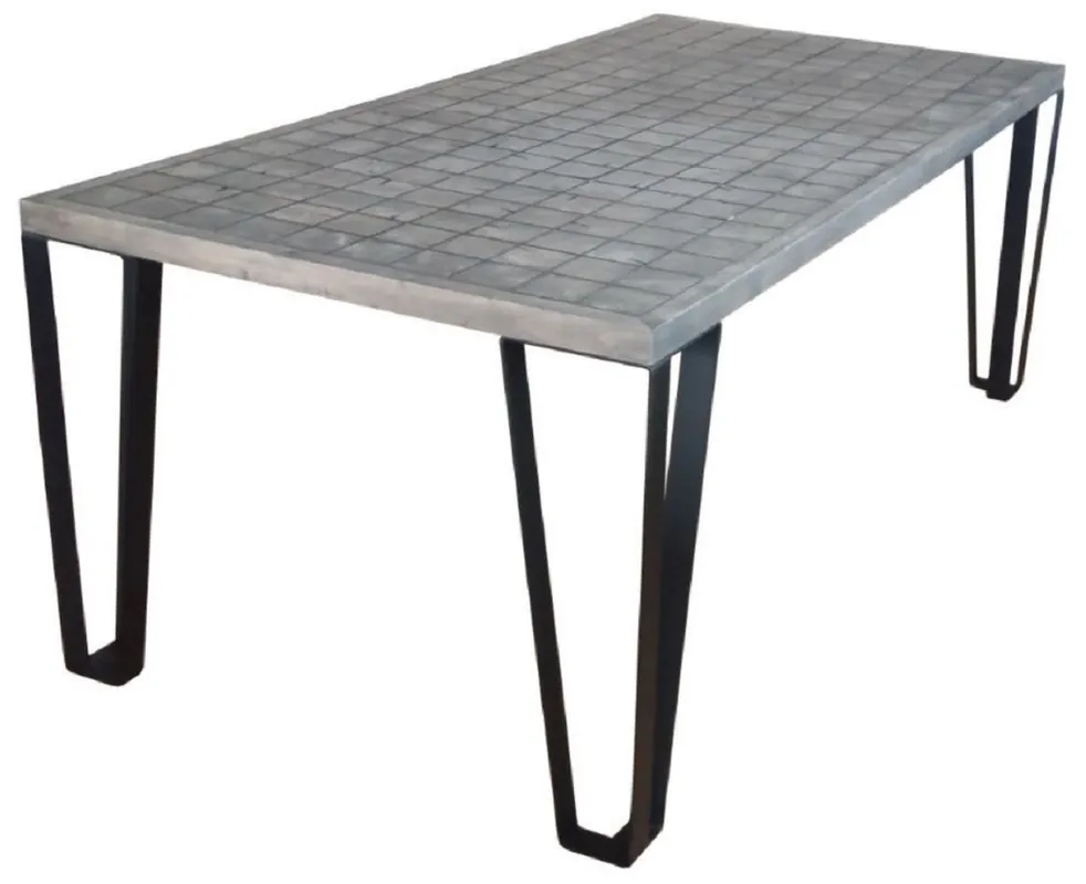 Casa Padrino Luxus Esstisch Grau / Schwarz 197 x 97 x H. 75 cm - Rechteckiger Küchentisch mit Massivholz Tischplatte und Metallbeinen - Esszimmer Möbel - Küchen Möbel - Luxus Möbel Zertifiziert
