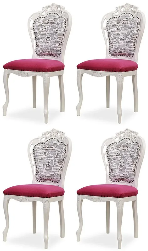 Casa Padrino Luxus Barock Esszimmer Stuhl 4er Set Dunkelrosa / Schwarz / Weiß - Barockstil Küchen Stühle - Prunkvolle Luxus Esszimmer Möbel im Barockstil - Edel & Prunkvoll Sonderangebot