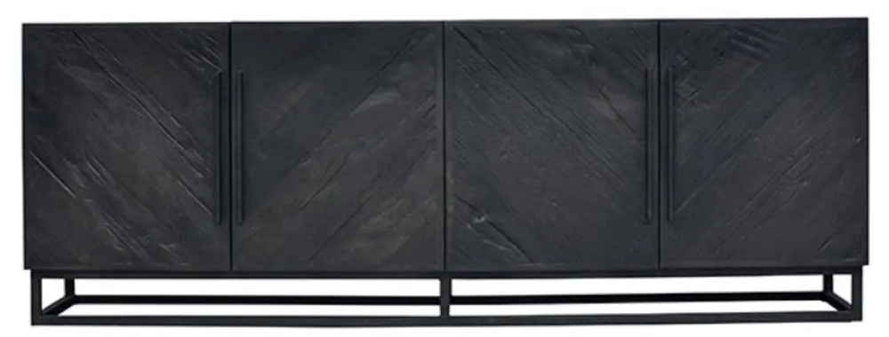 Ausverkauf Casa Padrino Luxus Massivholz Sideboard Schwarz 220 x 43 x H. 80 cm - Rustikaler Eichenholz Schrank mit 4 Türen - Rustikale Massivholz Esszimmer Möbel - Luxus Esszimmer Möbel