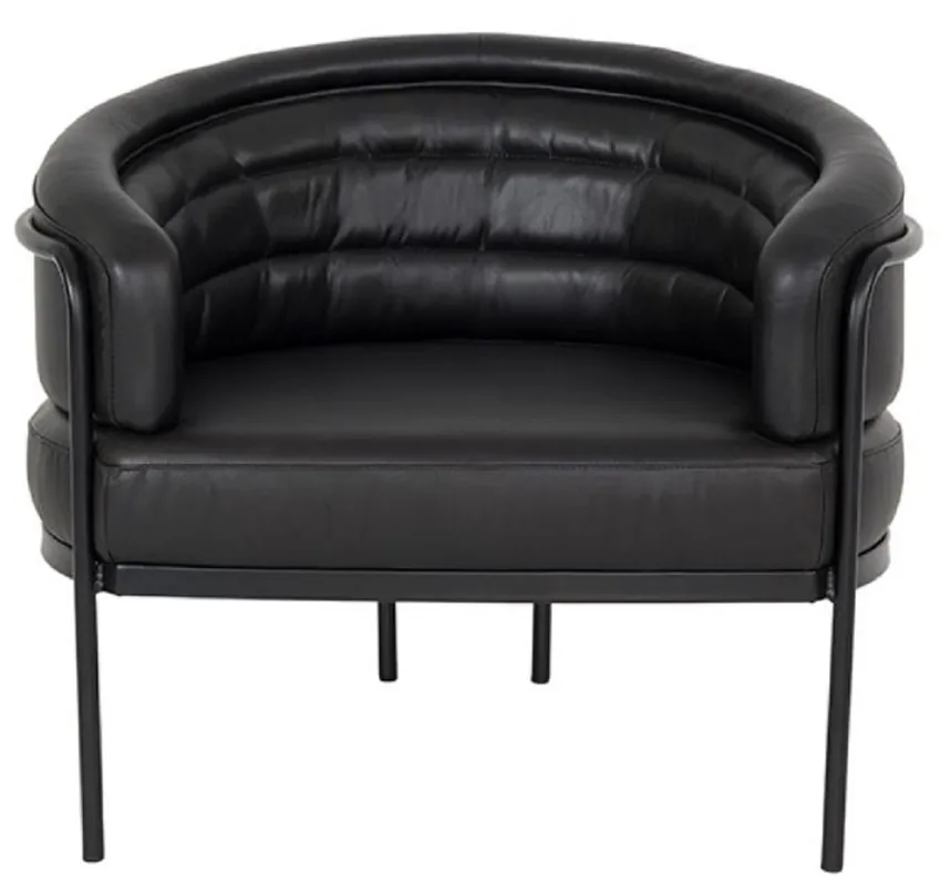 Sonderaktion Casa Padrino Luxus Leder Sessel Schwarz 86 x 71 x H. 69 cm - Echtleder Wohnzimmer Sessel - Echtleder Möbel - Luxus Möbel