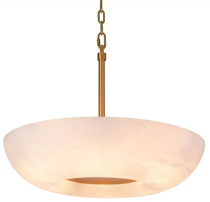 Versand Am Gleichen Tag Casa Padrino Luxus Hängeleuchte Alabaster / Antik Messing Ø 60 x H. 15 cm - Metall Hängelampe mit rundem Alabaster Lampenschirm - Wohnzimmer Hängeleuchte - Luxus Leuchten - Luxus Qualität
