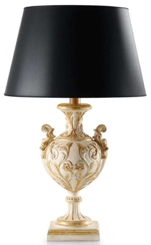 Casa Padrino Luxus Barock Tischleuchte Antik Cremeweiß / Antik Gold / Schwarz Ø 27 x H. 61,5 cm - Prunkvolle Barockstil Schreibtischleuchte mit Lampenschirm - Luxus Qualität - Made in Italy Top-Seller