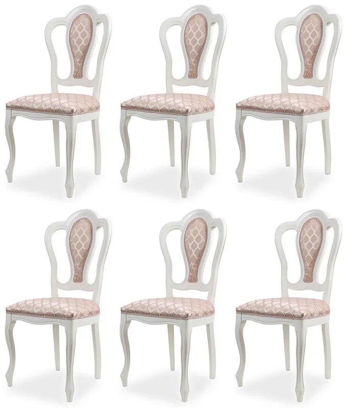 Abverkauf Casa Padrino Luxus Barock Esszimmer Stuhl 6er Set mit Muster Rosa / Weiß - Prunkvolle Barockstil Küchen Stühle - Luxus Esszimmer Möbel im Barockstil - Edel & Prunkvoll