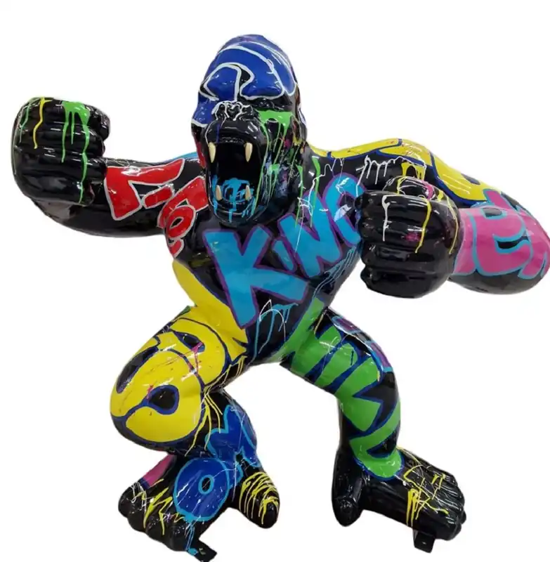 Casa Padrino Luxus XXL Deko Skulptur Gorilla Affe Schwarz / Mehrfarbig H. 100 cm - Große Deko Skulptur - XXL Deko Figur - Luxus XXL Tierfigur Solange Der Vorrat Reicht